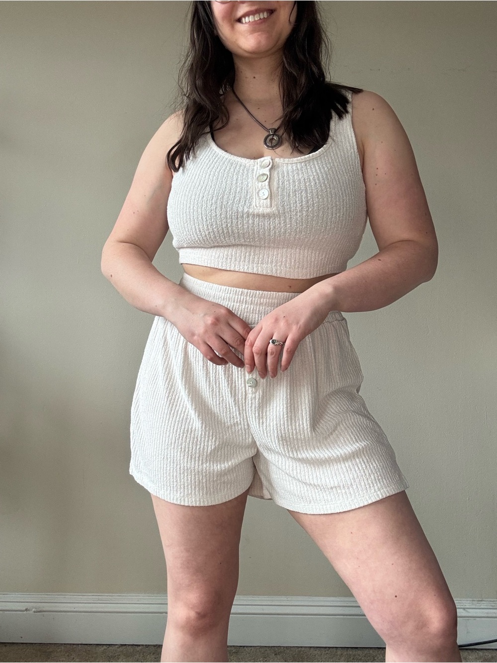 Madewell Cream Ribbed Tank & Shorts Lounge Set